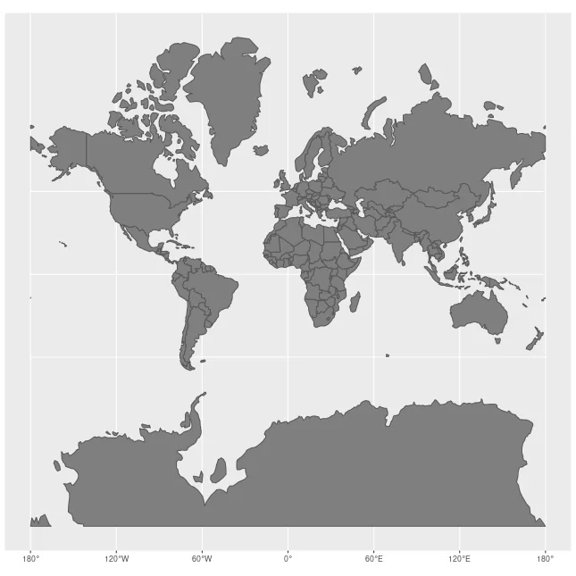 Animation: the countries of a Mercator world map shrinking to their true size